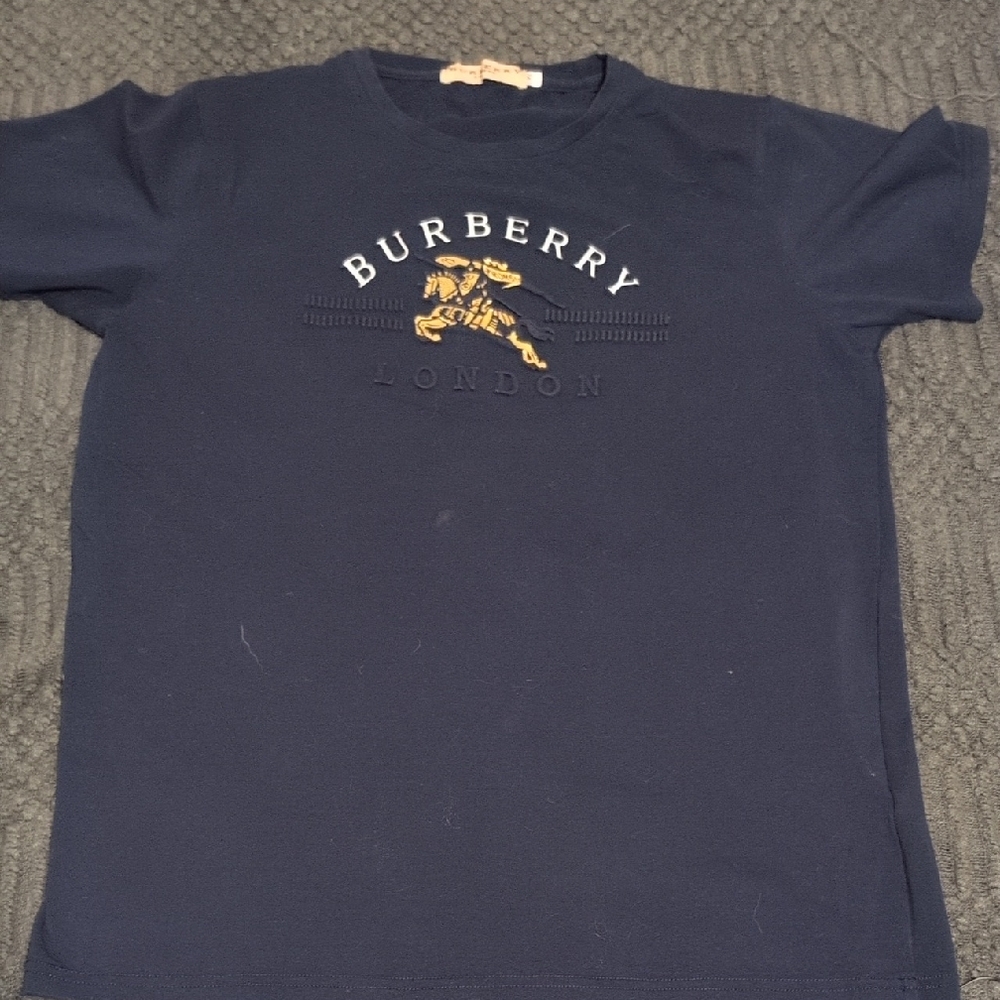 Burberry Navy Tee with Gold Equestrian Logo Size‎ S
